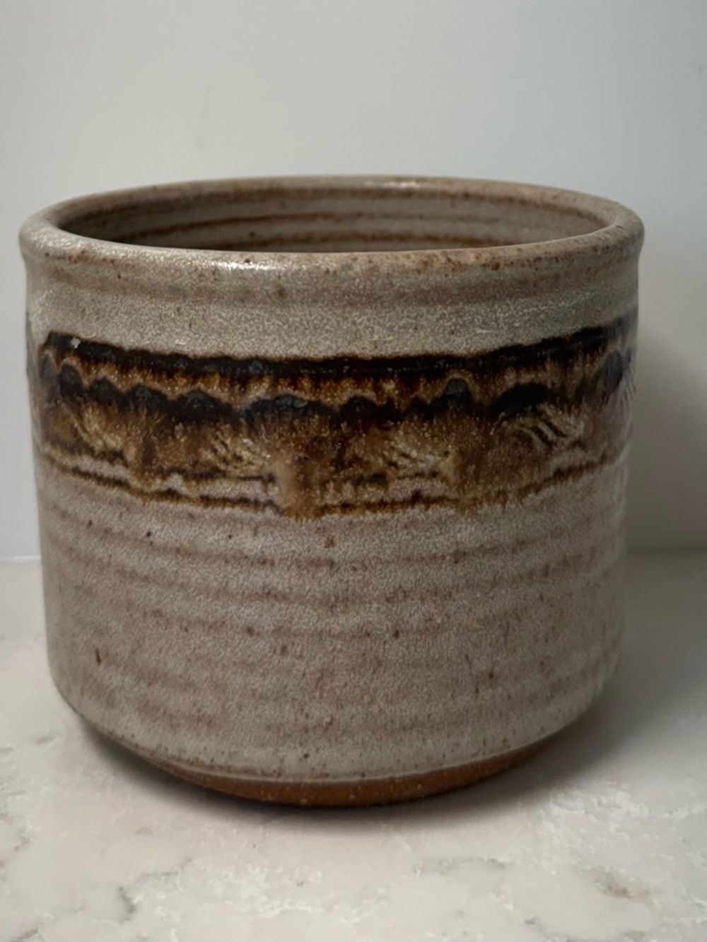 Handcrafted Stoneware Planter Pot in Brown and Cream